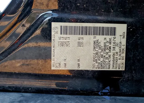 2019 Nissan Maxima S z USA, uszkodzony, nr VIN 1N4AA6AV0KC381676